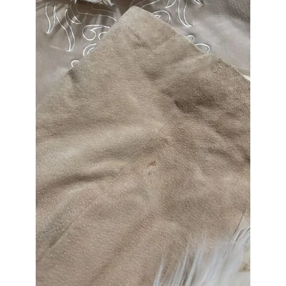 Mixit Suede Leather Faux Fur Coat Western Boho Y2K Vintage Jacket Petite L - Picture 5 of 11